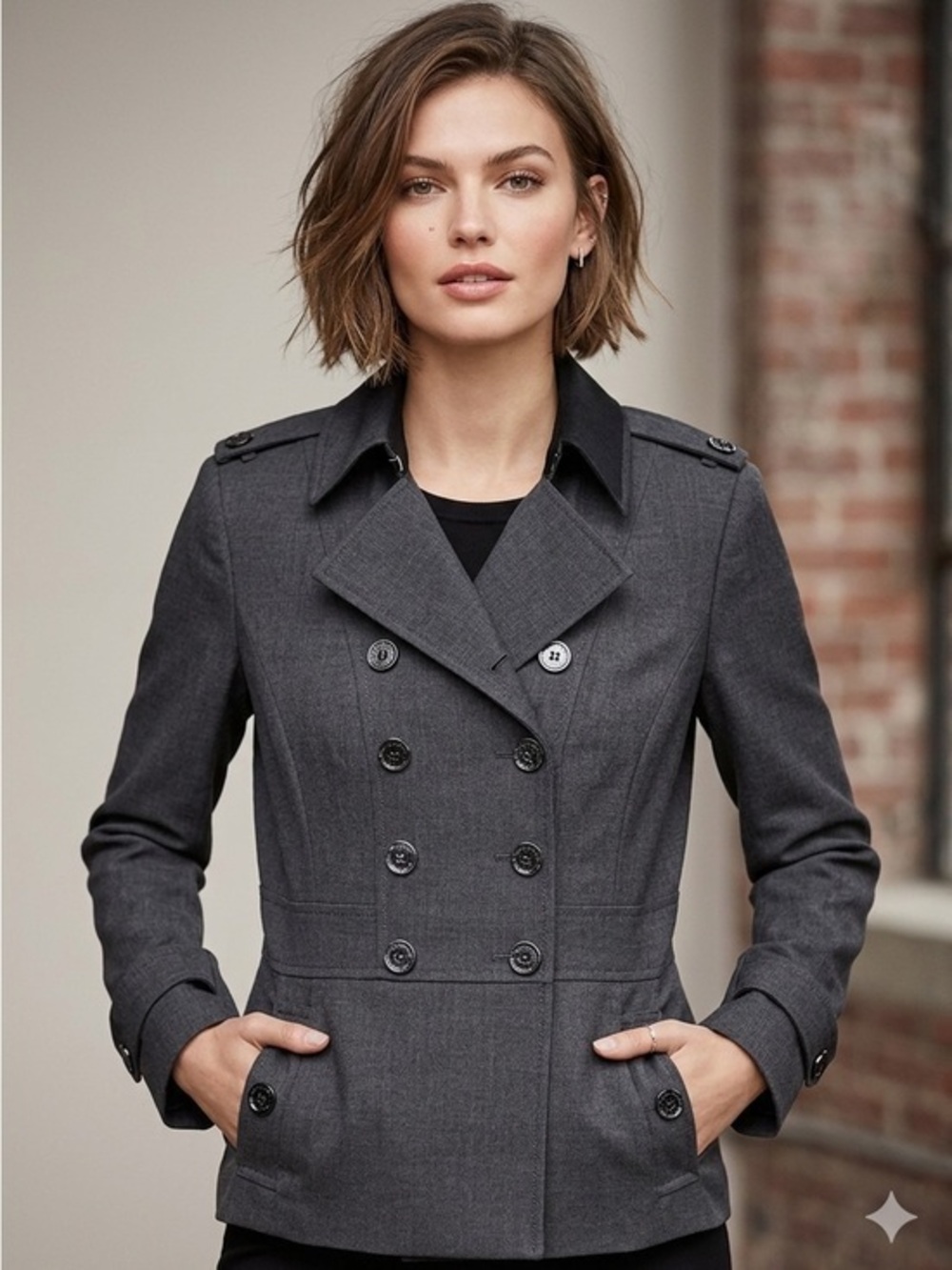 Calvin Klein Petite 6 Stretch Gray Double Breasted Blazer Jacket Lined Suit S 6P